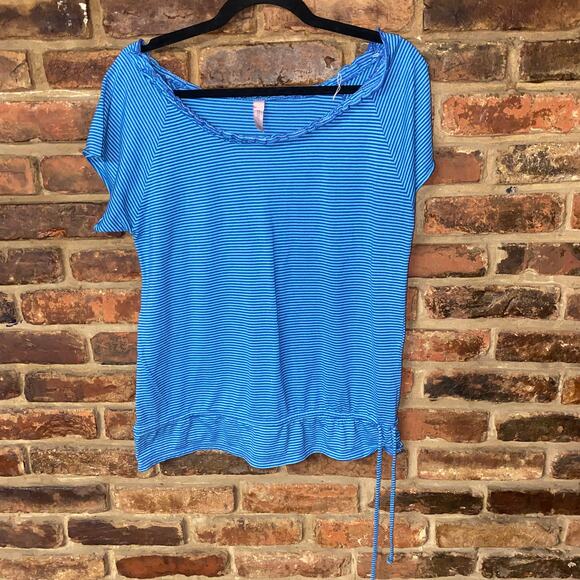 Victoria's Secret Blue Striped Tie Waist Short Sleeve Top Women's Size Medium - Picture 1 of 7